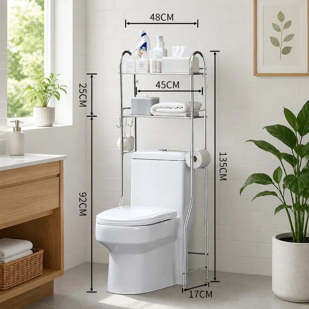 Storage Rack Over Toilet Organizer 2 Tier Bathroom Shelf Unit 135x48x25cm Silver