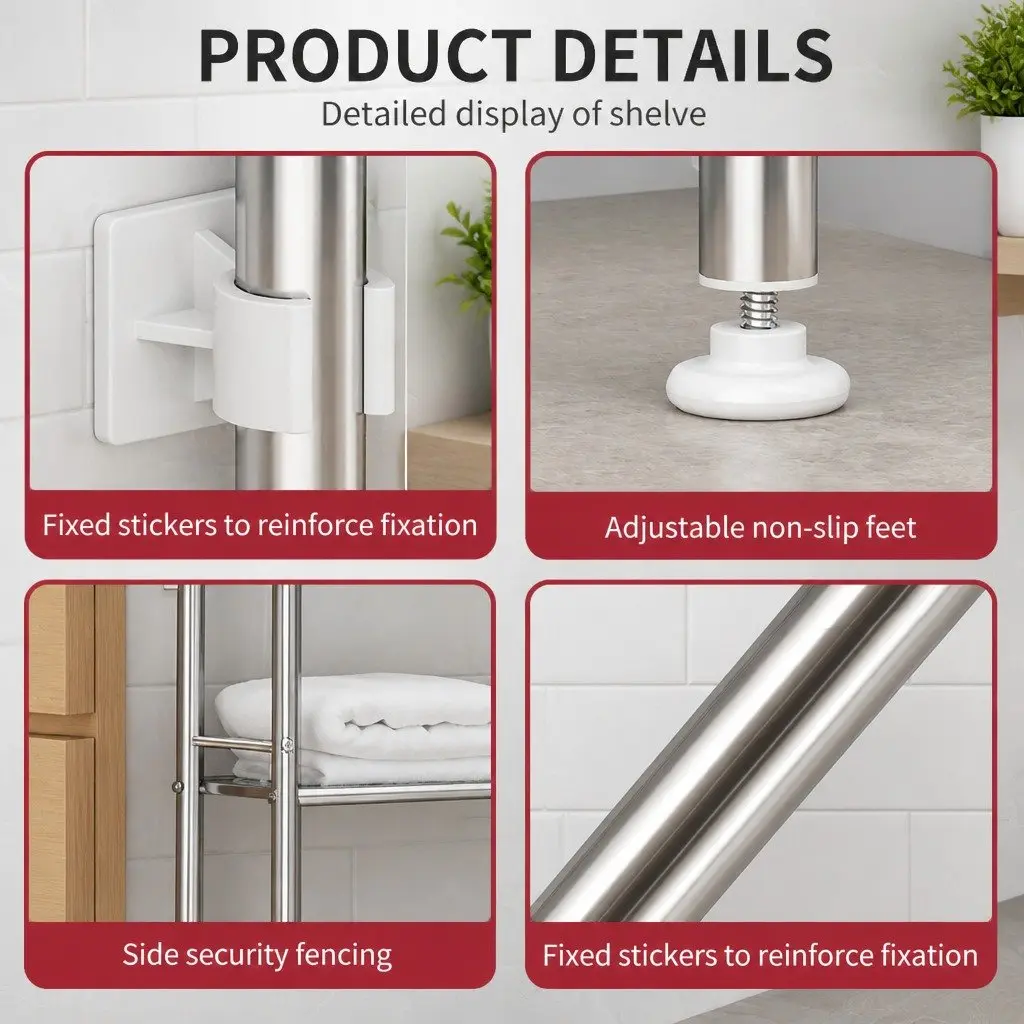 Storage Rack Over Toilet Organizer 2 Tier Bathroom Shelf Unit 135x48x25cm Silver