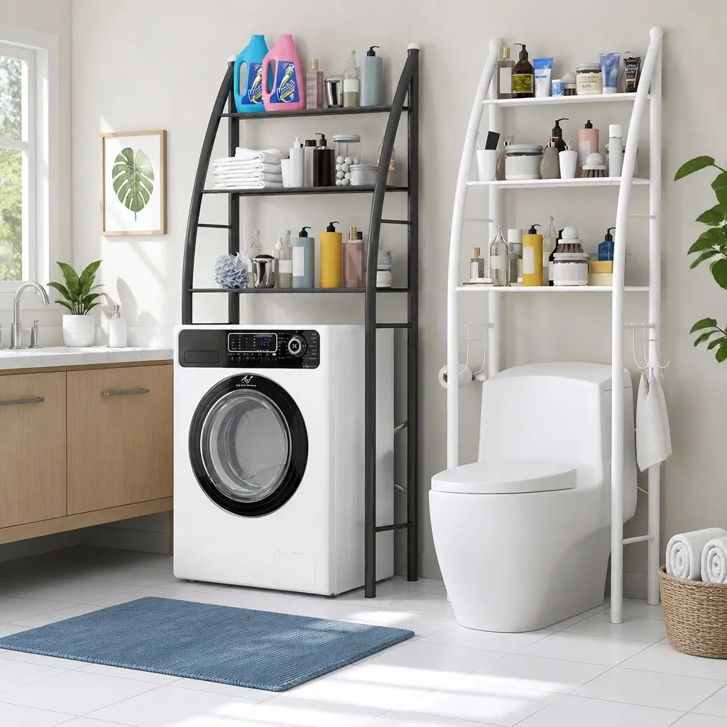 Storage Rack Bathroom Organiser 3 Layer Waterproof Metal White 47x25x168cm