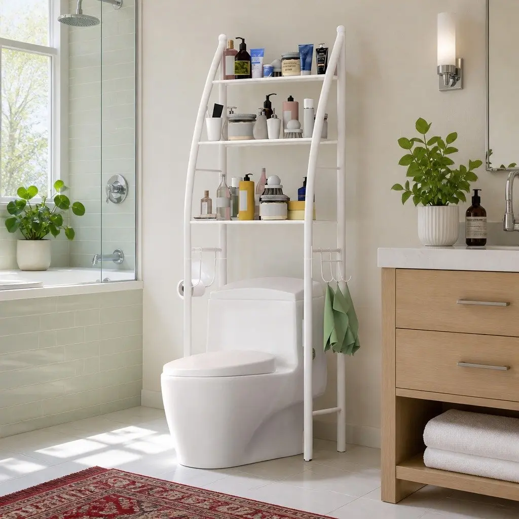 Storage Rack Bathroom Organiser 3 Layer Waterproof Metal White 47x25x168cm