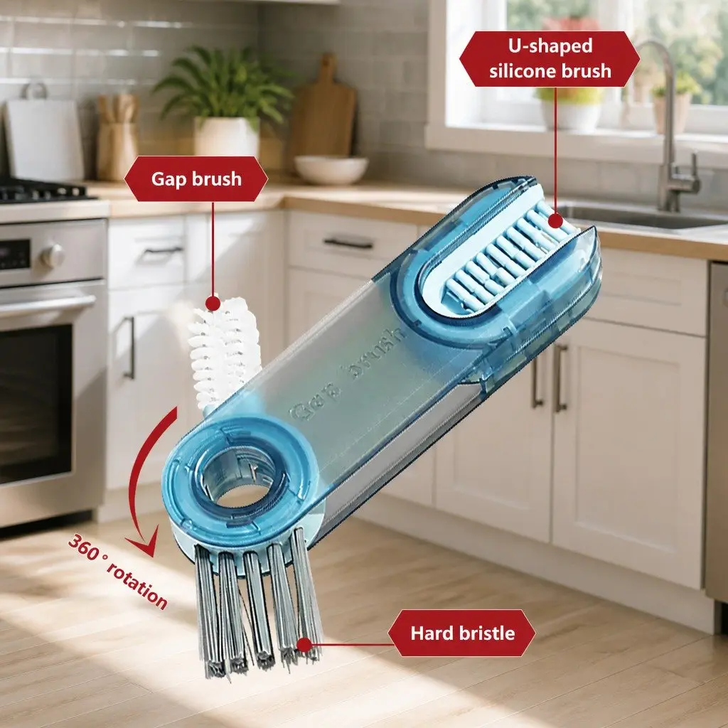 Cup Cleaning Brush Multi-Purpose 3-in-1 Tool Set for Narrow Openings Grey Blue Green