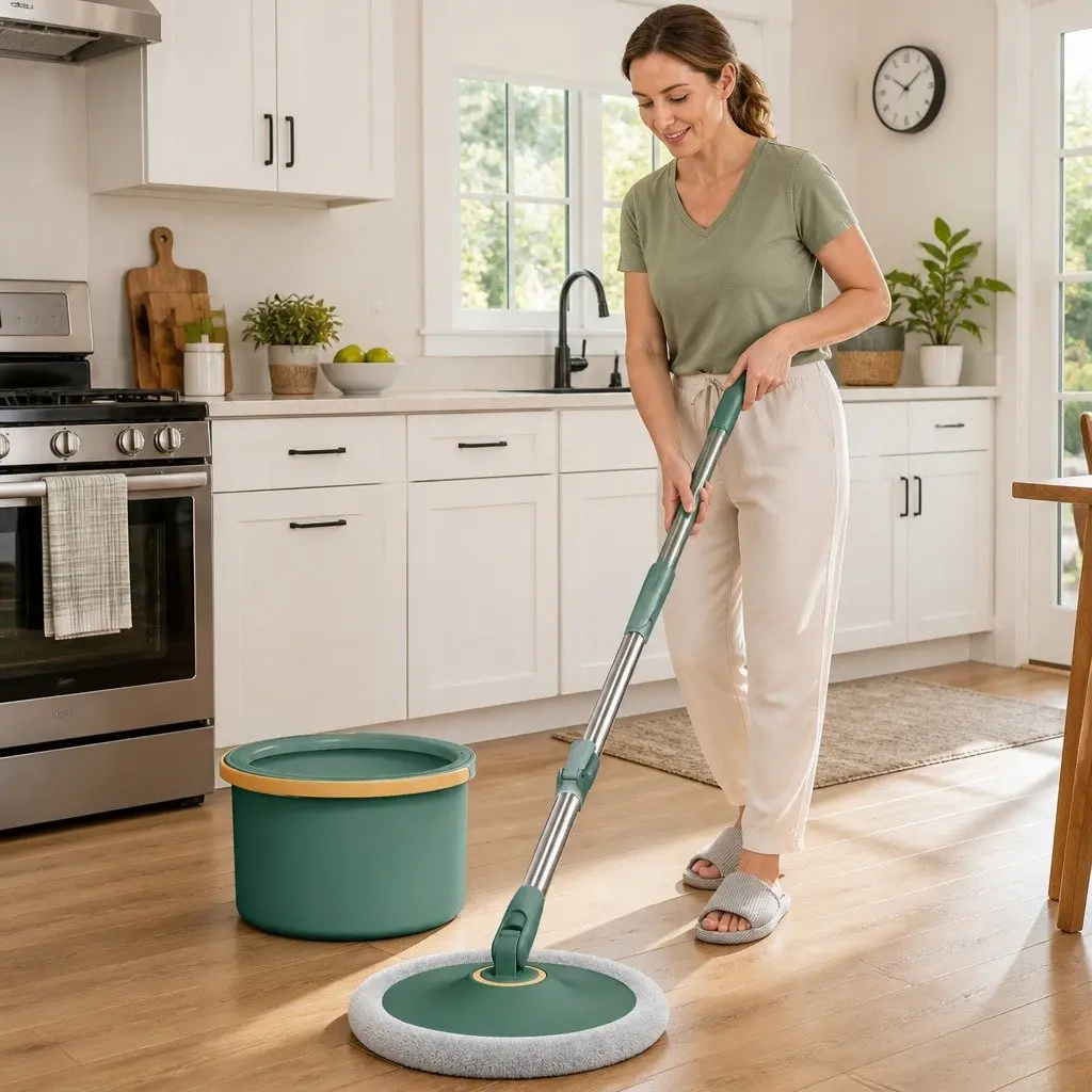 Rotary Flat Mop Hand-Wash-Free Cleaning Tool 5 Piece Green