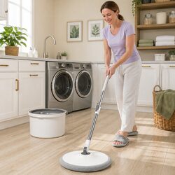 Flat Mop Rotary Hand-Wash-Free Sewage Separation Cleaning Grey White
