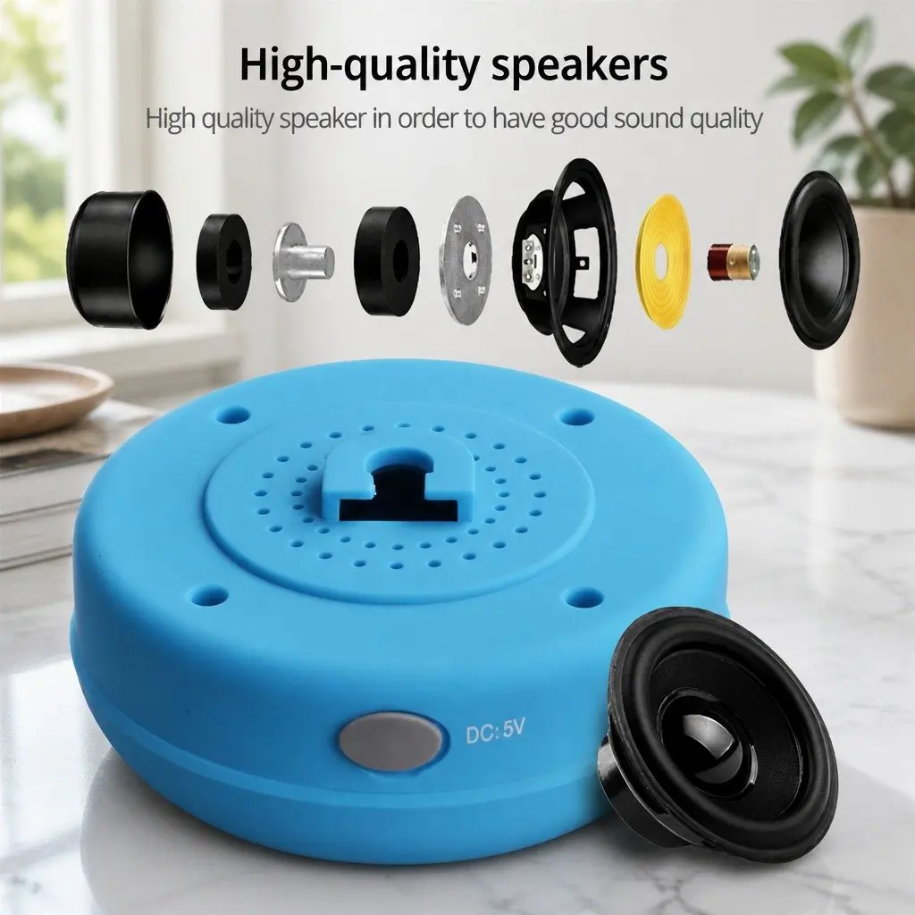 Portable Bluetooth Speaker with Suction Cup Stereo Music Outdoor Black