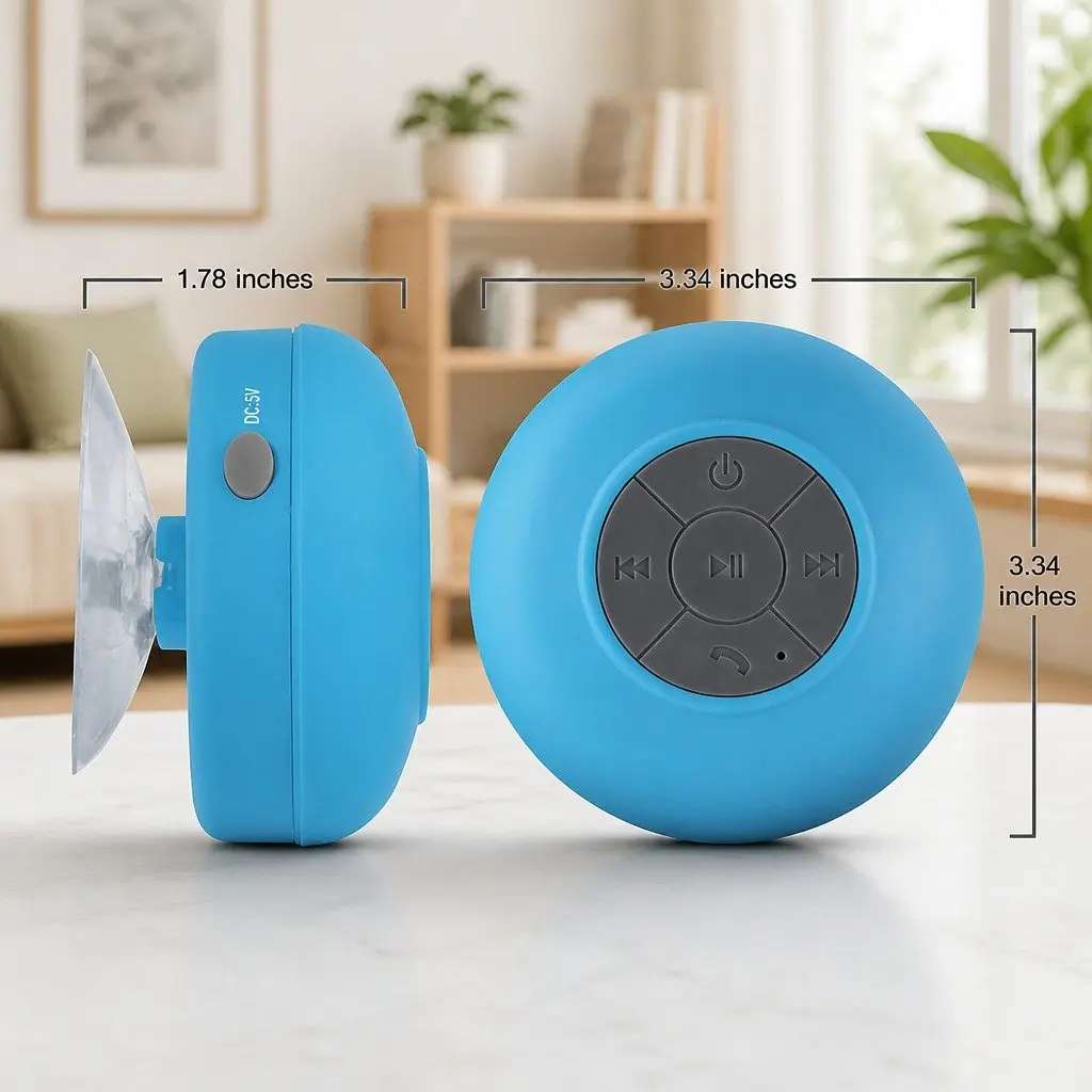 Portable Bluetooth Speaker with Suction Cup Stereo Music Outdoor Black