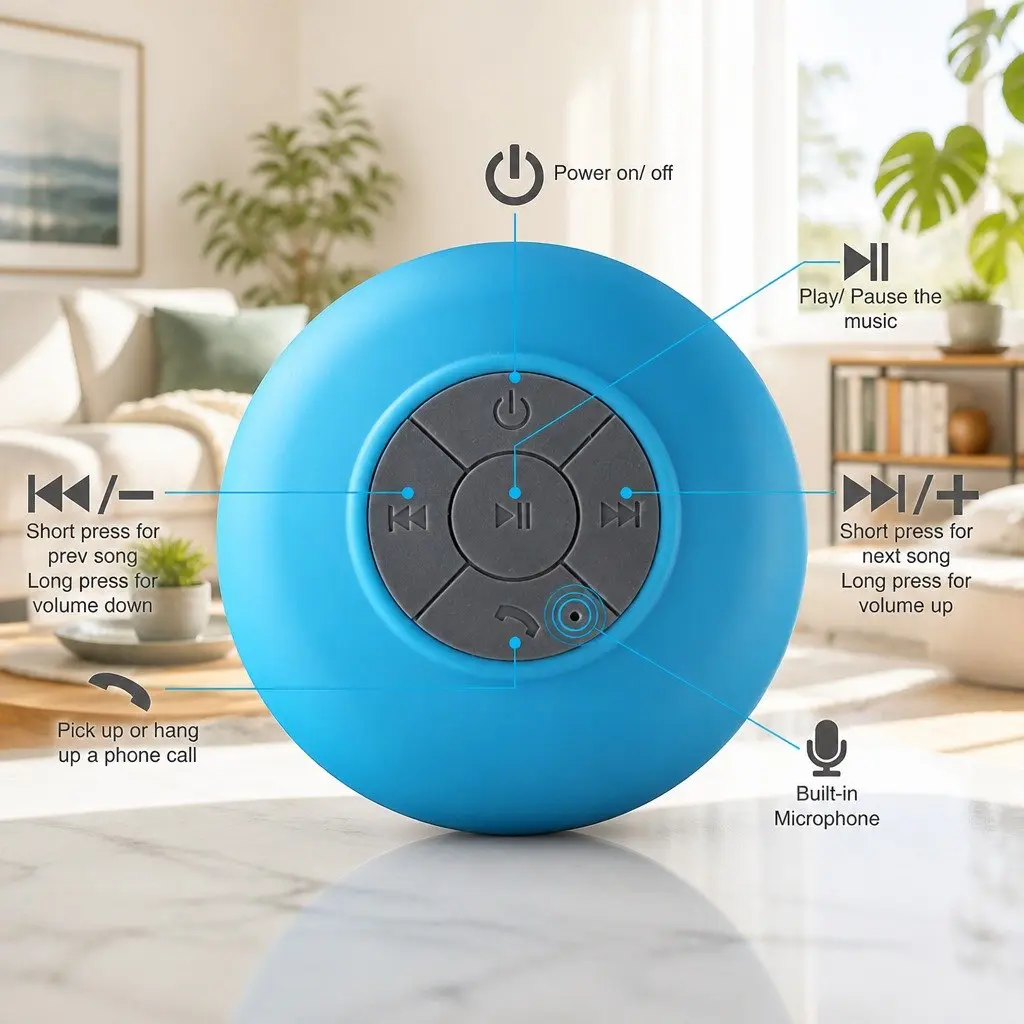 Portable Bluetooth Speaker with Suction Cup Stereo Music Outdoor Black