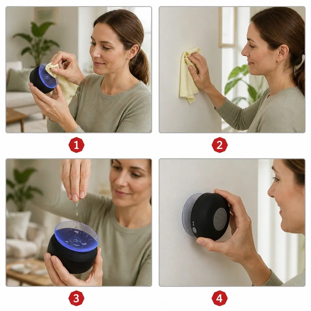 Portable Bluetooth Speaker with Suction Cup Stereo Music Outdoor Black