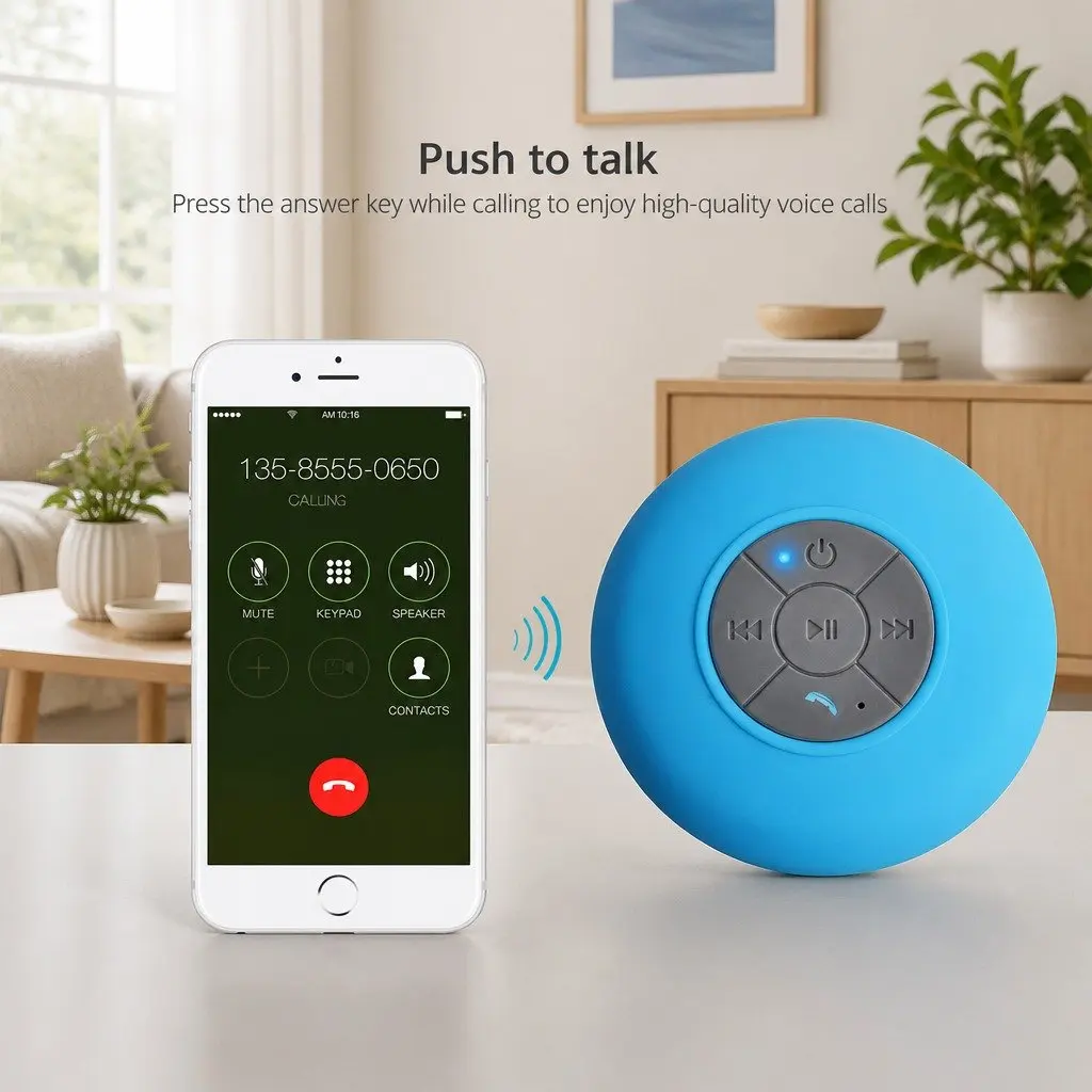 Portable Bluetooth Speaker with Suction Cup Stereo Music Outdoor Black