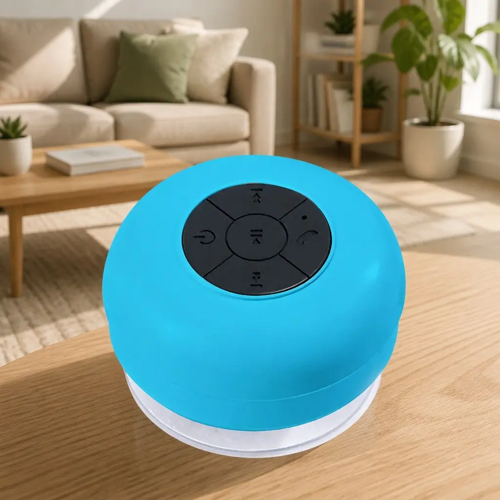 Portable Bluetooth Speaker Suction Cup Hands-Free Use Waterproof Blue