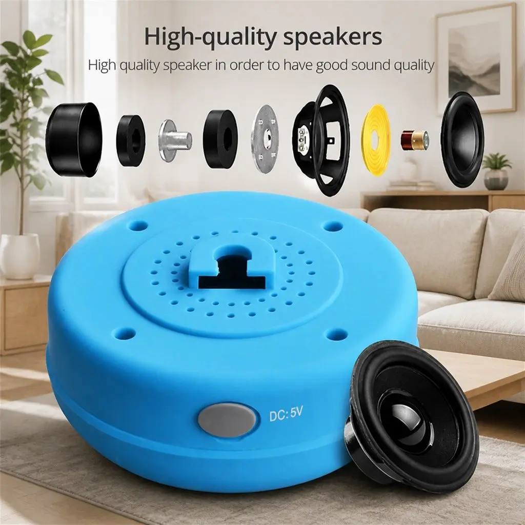 Portable Bluetooth Speaker Suction Cup Hands-Free Use Waterproof Blue