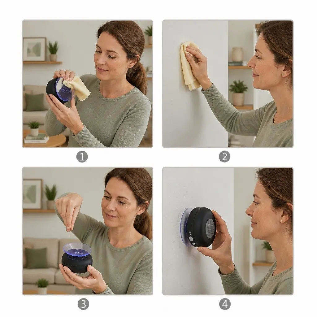 Portable Bluetooth Speaker Suction Cup Hands-Free Use Waterproof Blue