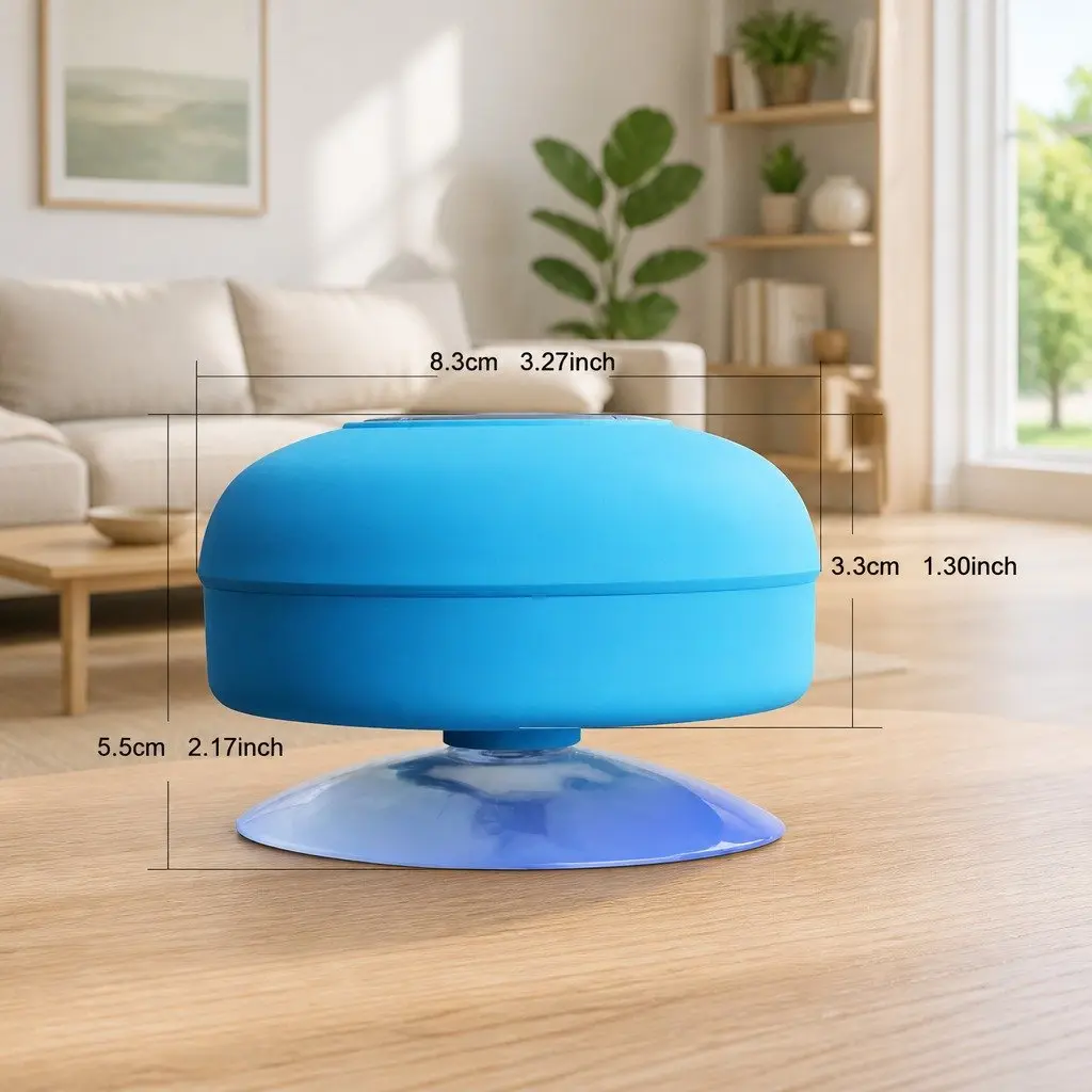 Portable Bluetooth Speaker Suction Cup Hands-Free Use Waterproof Blue
