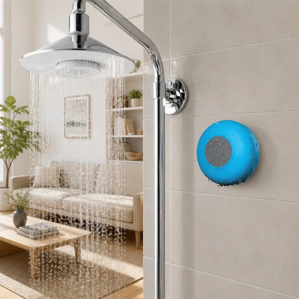 Portable Bluetooth Speaker Suction Cup Hands-Free Use Waterproof Blue