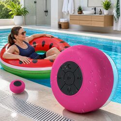 Portable Bluetooth Speaker with Suction Cup Mini Stereo Music Outdoor Red