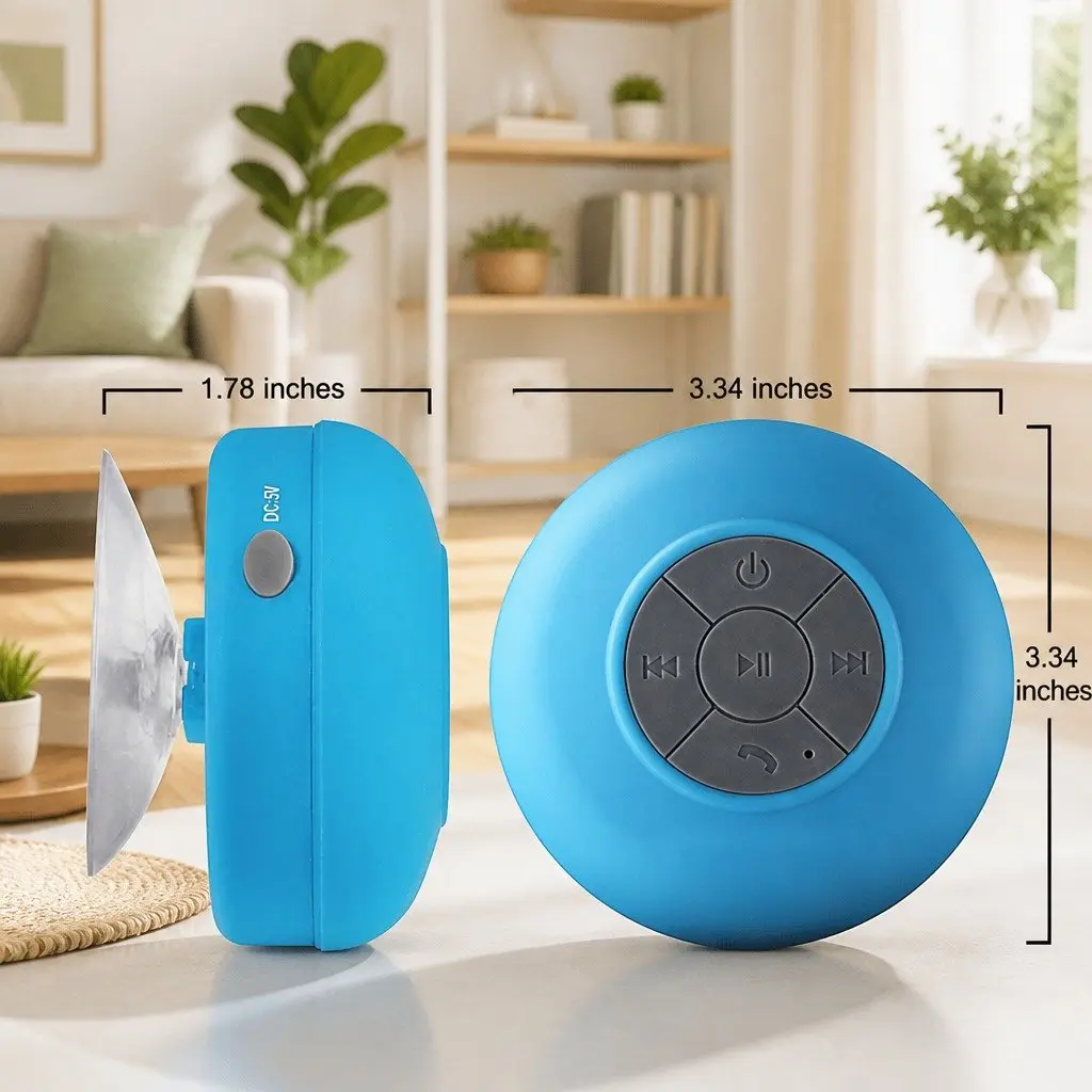 Portable Bluetooth Speaker with Suction Cup Stereo Music Player Outdoor White