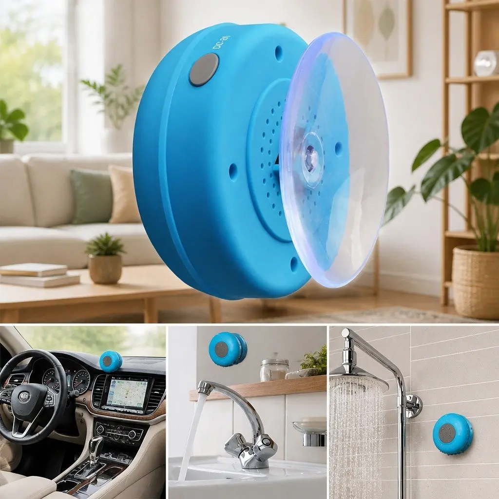 Portable Bluetooth Speaker with Suction Cup Stereo Music Player Outdoor White
