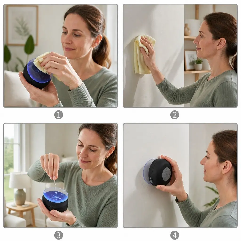 Portable Bluetooth Speaker with Suction Cup Stereo Music Player Outdoor White