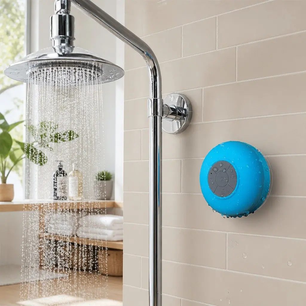 Portable Bluetooth Speaker with Suction Cup Stereo Music Player Outdoor White