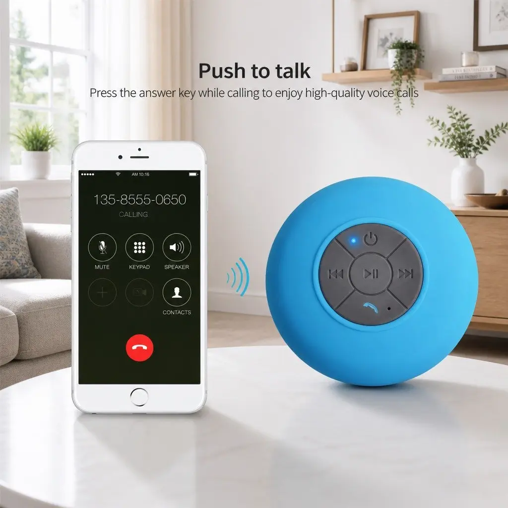 Portable Bluetooth Speaker with Suction Cup Stereo Music Player Outdoor White