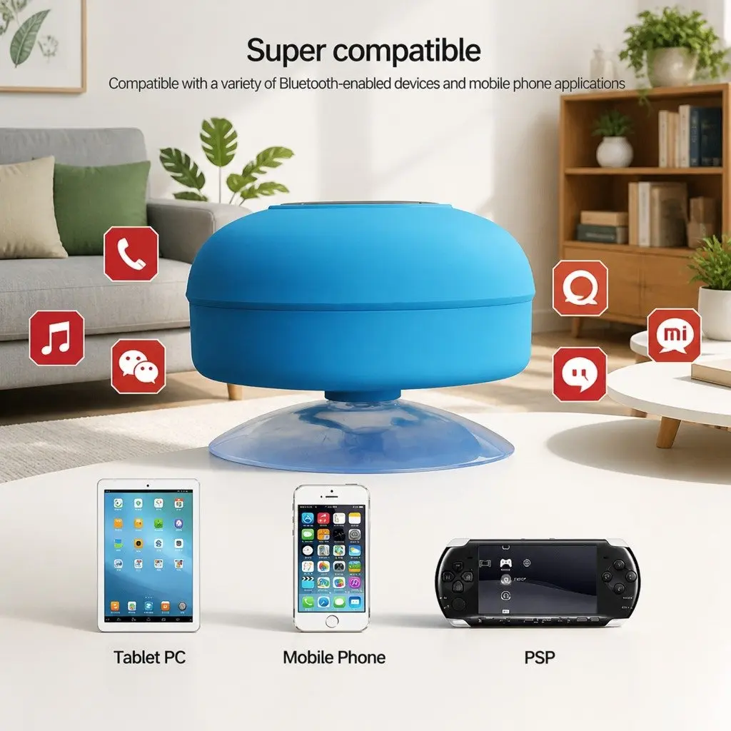 Portable Bluetooth Speaker with Suction Cup Mount Stereo Music Player Yellow