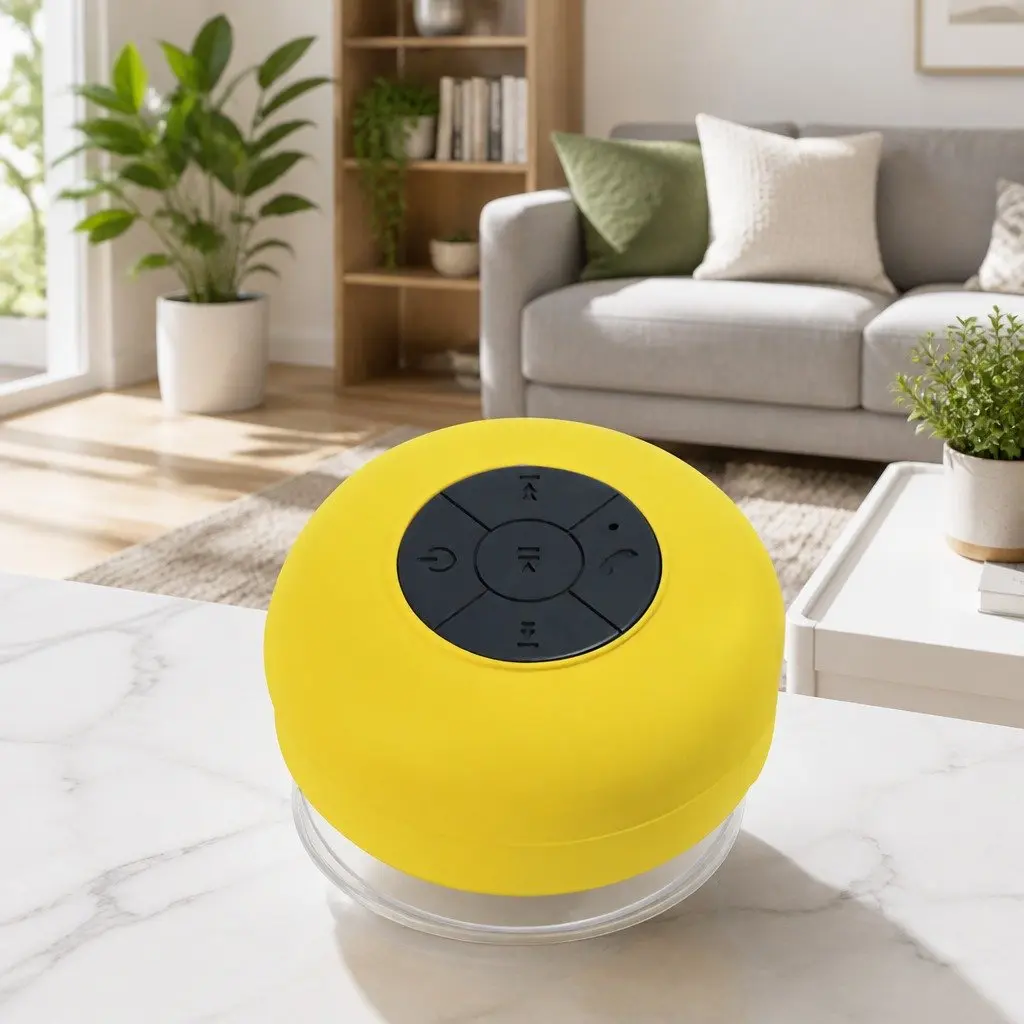 Portable Bluetooth Speaker with Suction Cup Mount Stereo Music Player Yellow