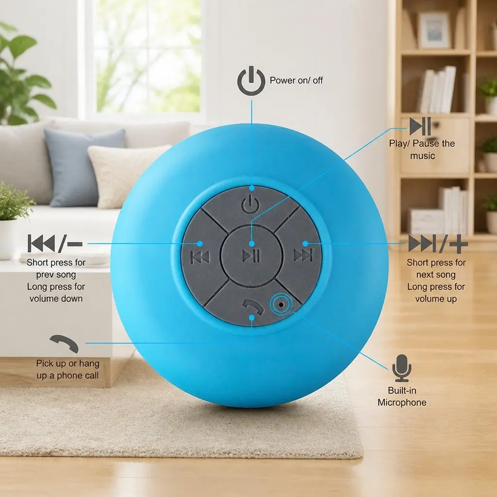 Portable Bluetooth Speaker with Suction Cup Mount Stereo Music Player Yellow