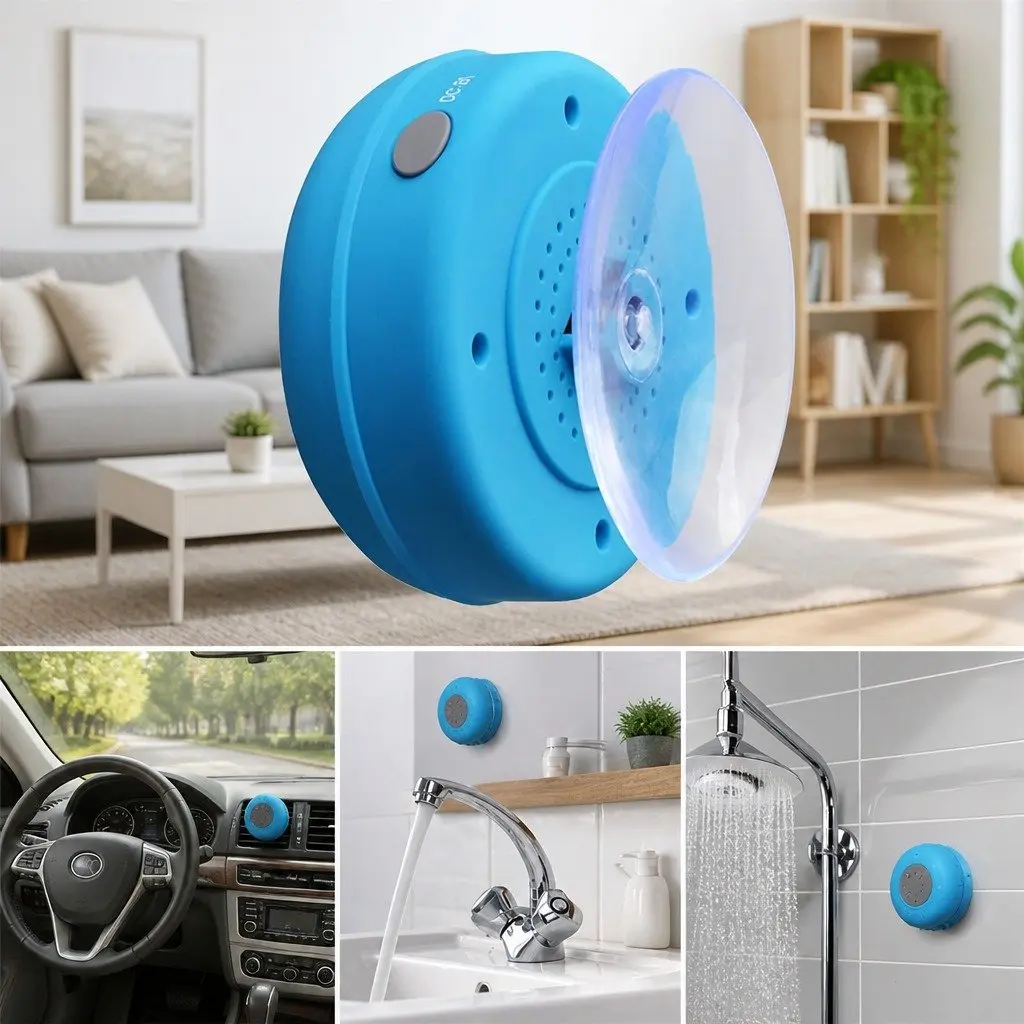 Portable Bluetooth Speaker with Suction Cup Mount Stereo Music Player Yellow