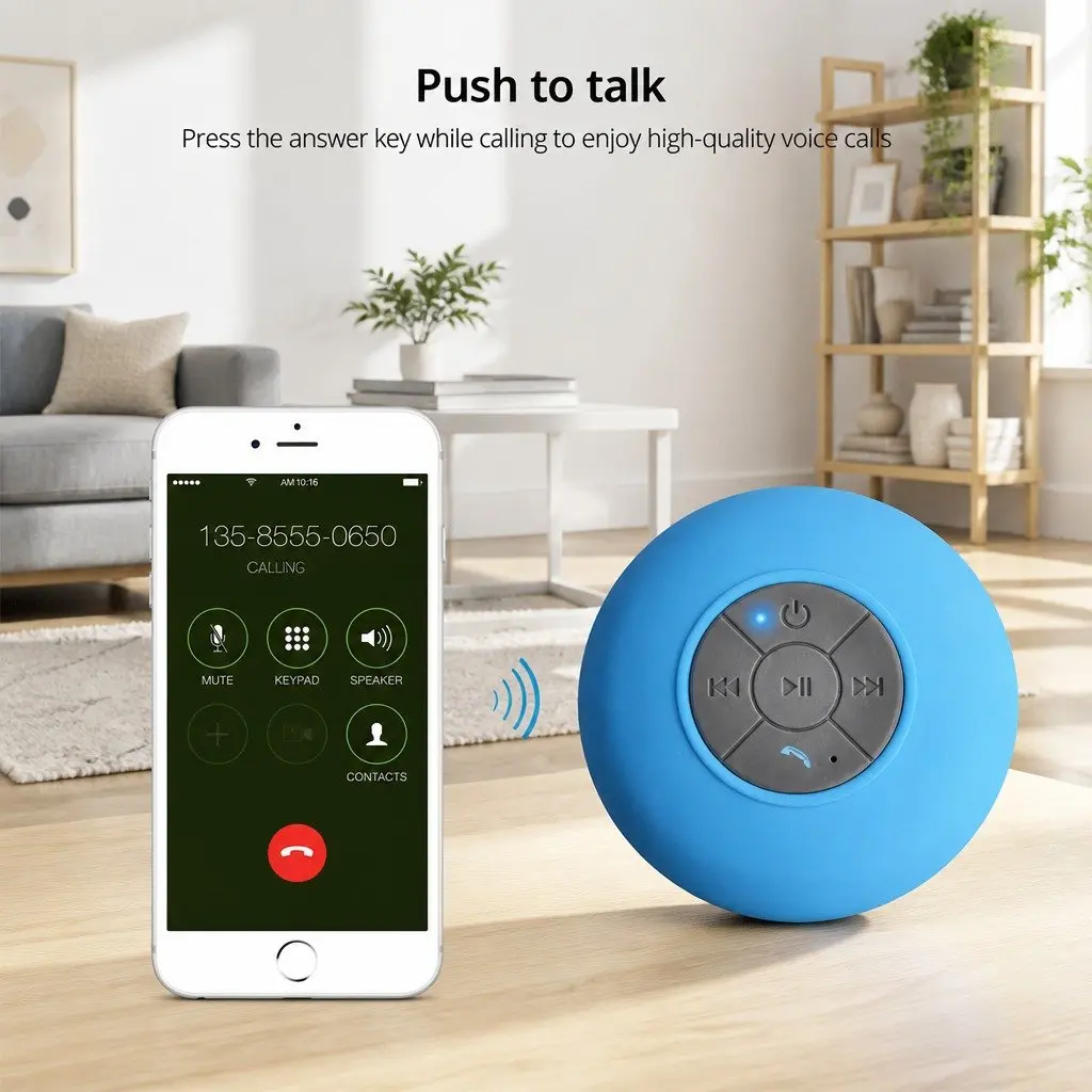 Portable Bluetooth Speaker with Suction Cup Mount Stereo Music Player Yellow
