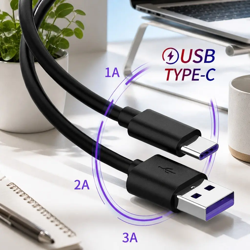 USB to USB-C Fast Charging Cable for Android Devices 0.25m 0.5m 1m 1.5m 2m 3m Black White