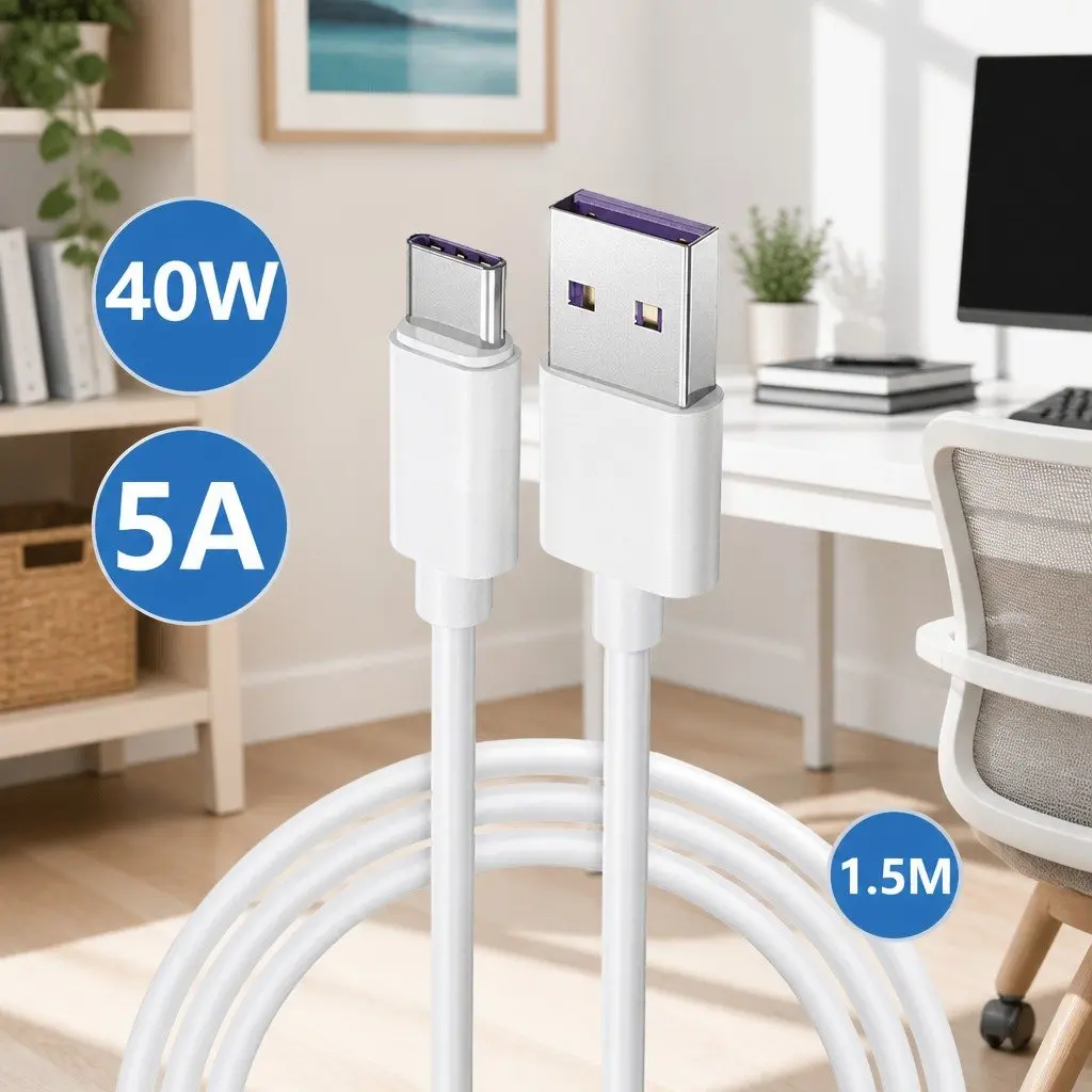 USB Type-C Fast Charging Cable 40W Power Cord 1.5m Black