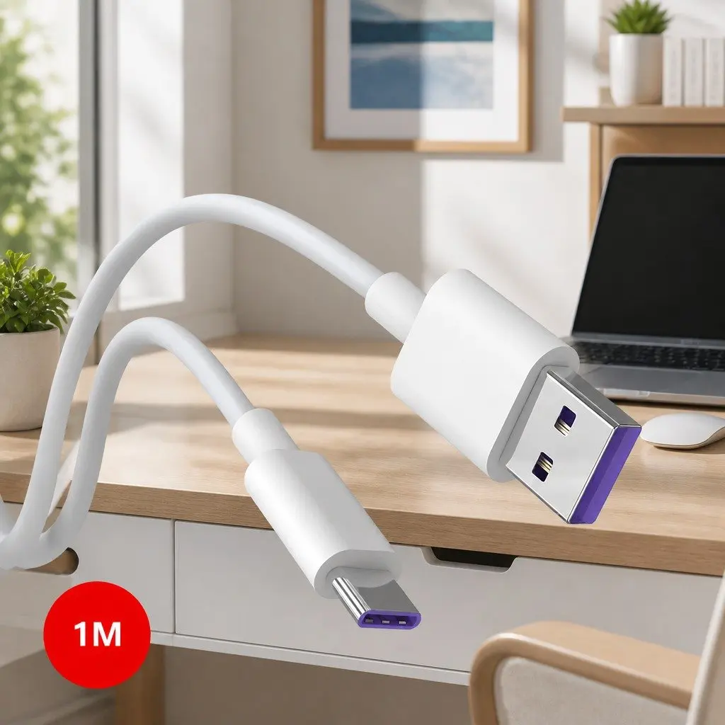 USB to USB-C Fast Charging Cable for Smartphones 1m Black