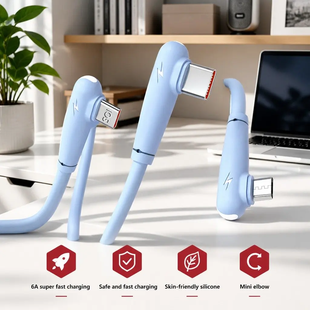 Three-in-One Fast Charging Data Cable Liquid Silicone Elbow Design USB Connector
