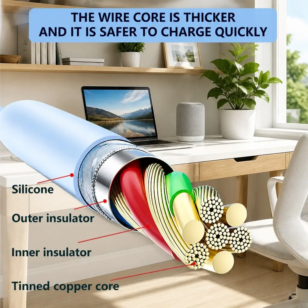 Three-in-One Fast Charging Data Cable Liquid Silicone Elbow Design USB Connector