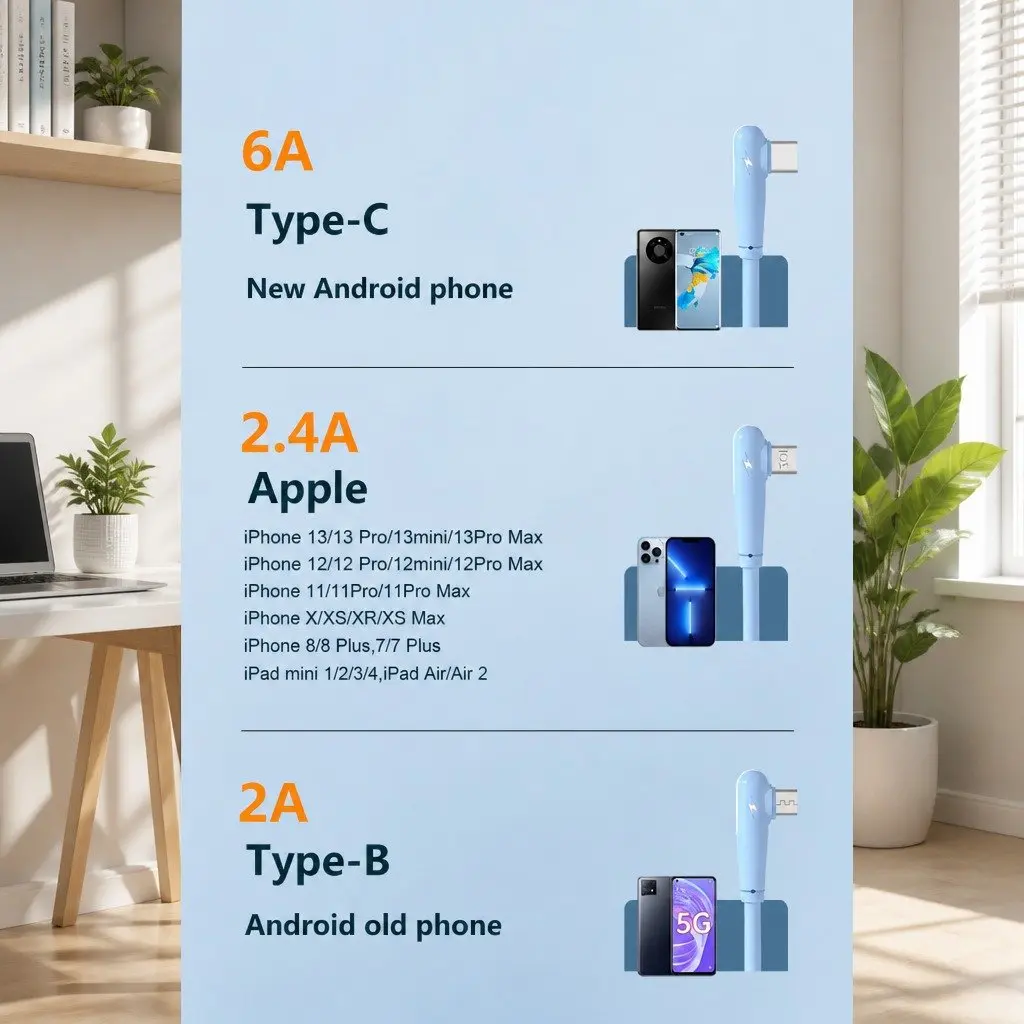 Three-in-One Fast Charging Data Cable Liquid Silicone Elbow Design USB Connector