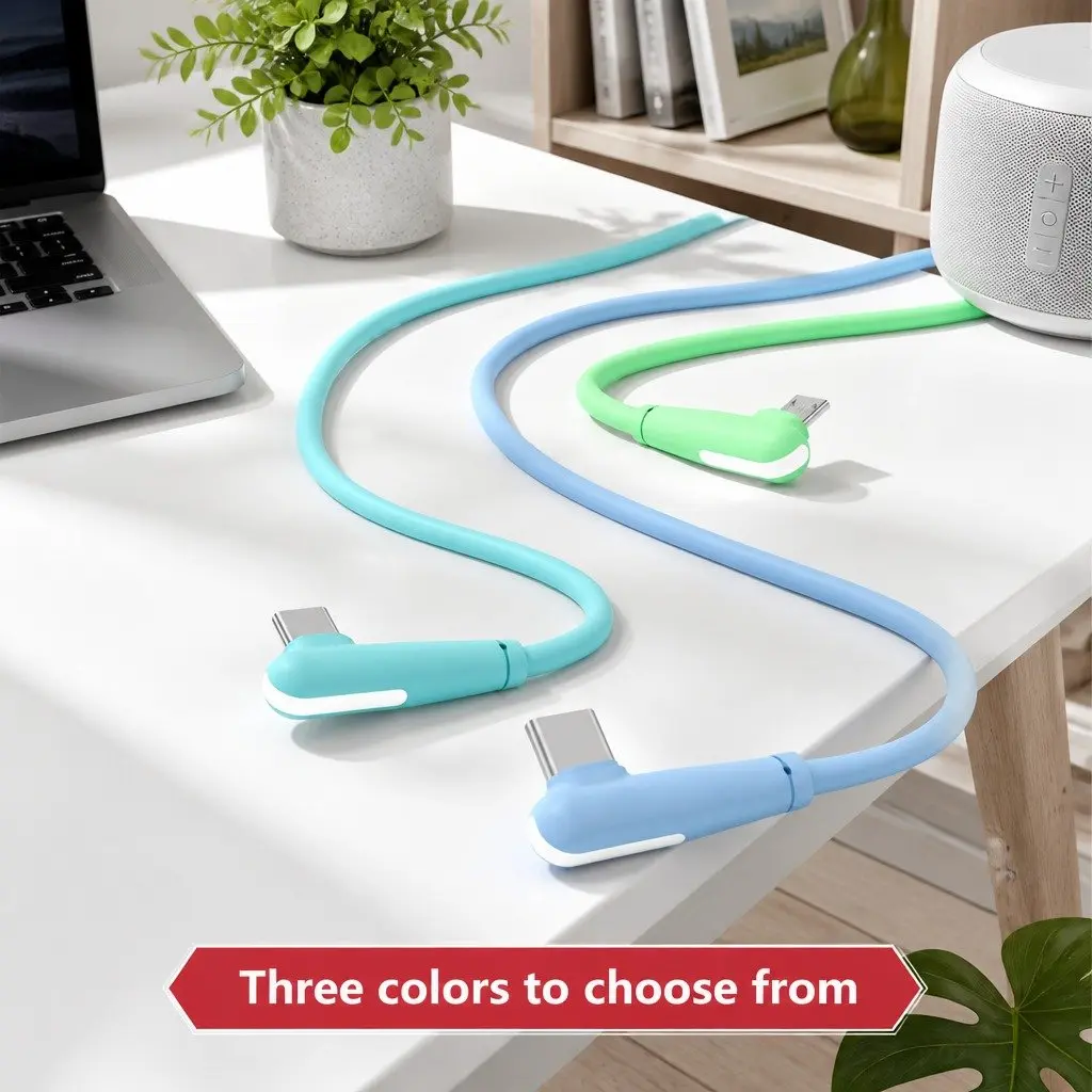 Three-in-One Fast Charging Data Cable Liquid Silicone Elbow Design USB Connector