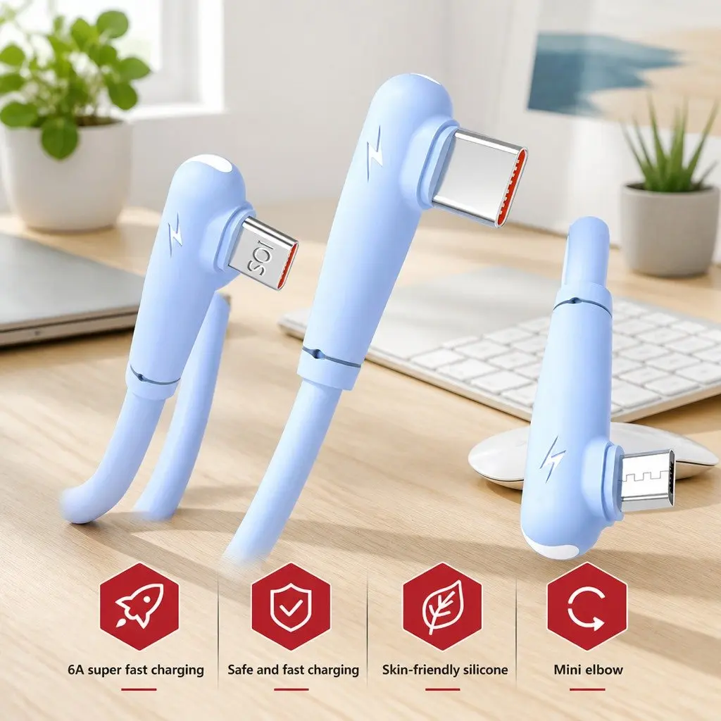 66W Fast Charging Three-in-One Cable Elbow Liquid Silicone Connector 1.8m Green