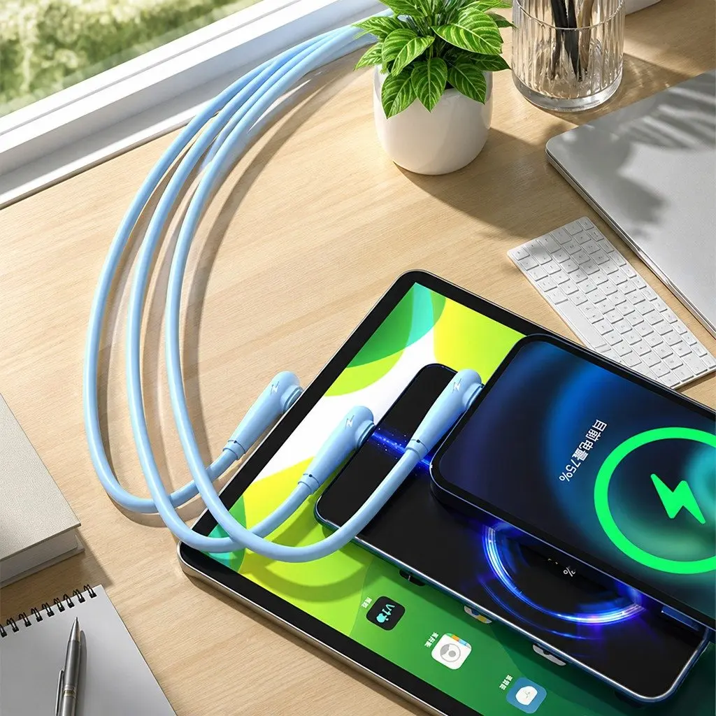 66W Fast Charging Three-in-One Cable Elbow Liquid Silicone Connector 1.8m Green