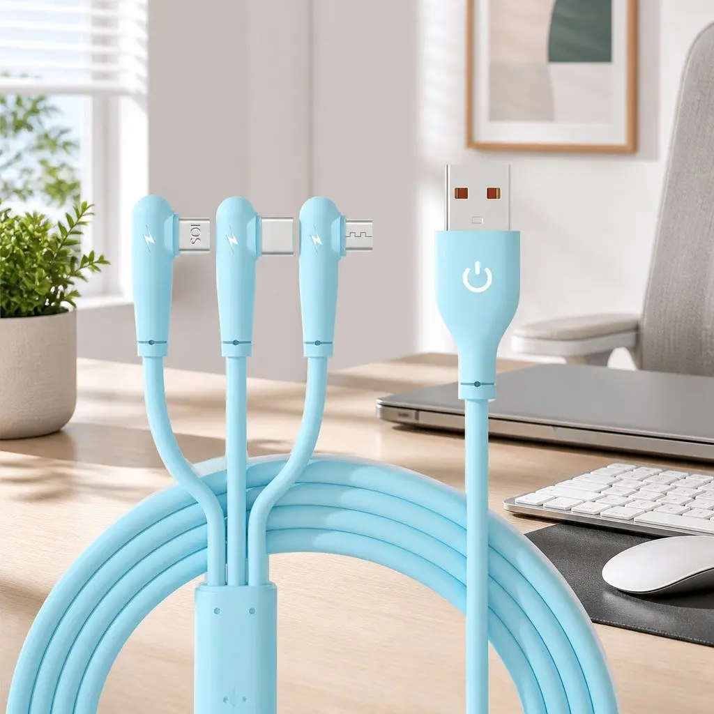 66W Fast Charging Three-in-One Cable Elbow Liquid Silicone Connector 1.8m Green