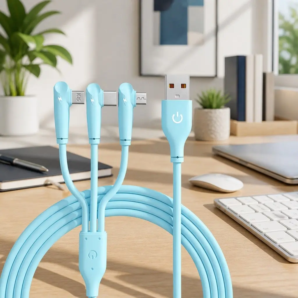 66W Fast Charging Three-in-One Cable Elbow Liquid Silicone Connector 1.8m Green