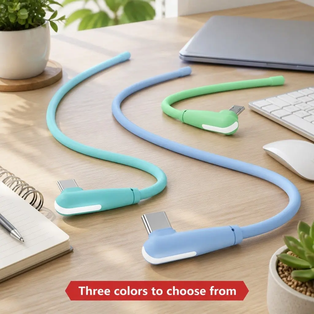 66W Fast Charging Three-in-One Cable Elbow Liquid Silicone Connector 1.8m Green