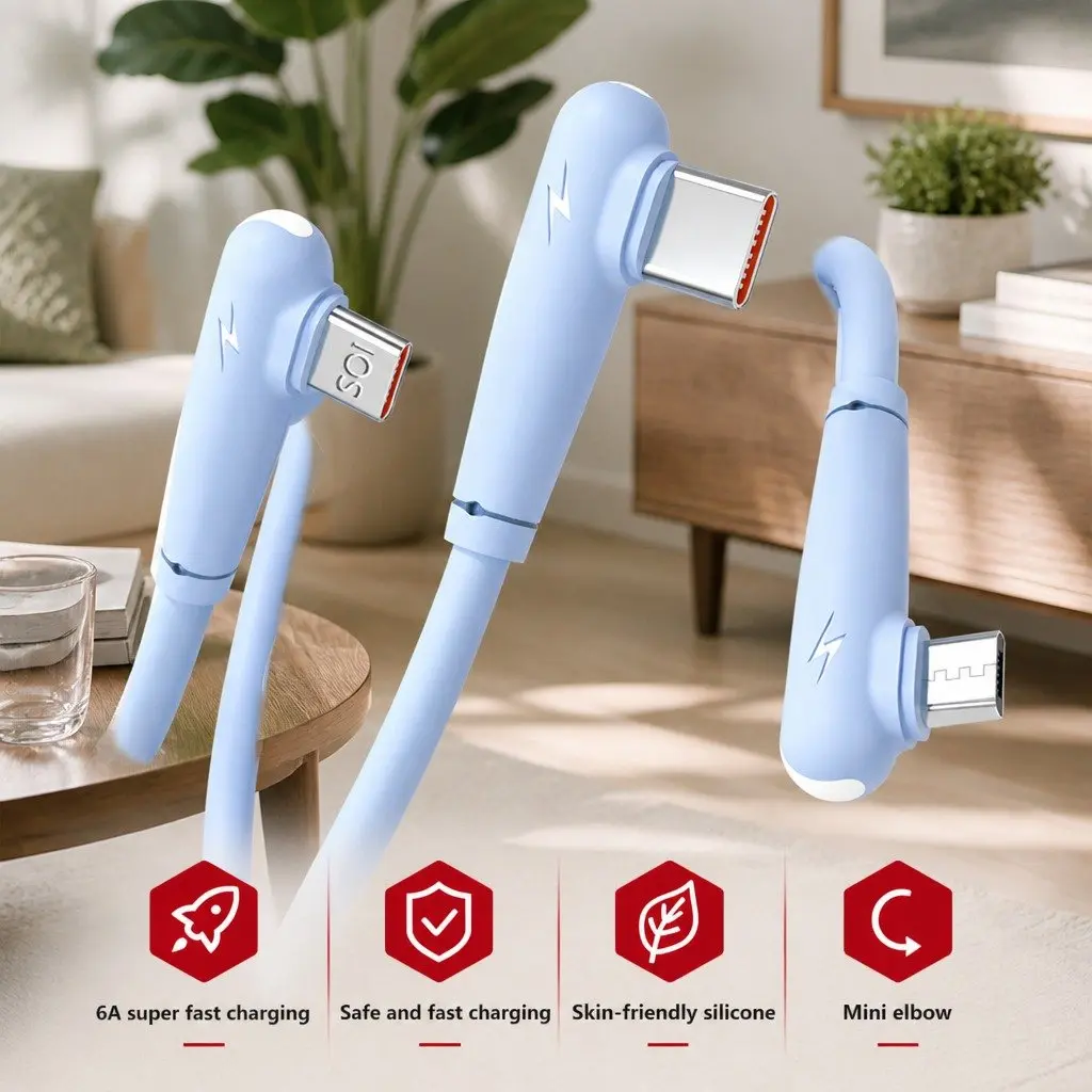 3-in-1 Charging Cable Fast Charging Elbow Liquid Silicone 1.2m Blue