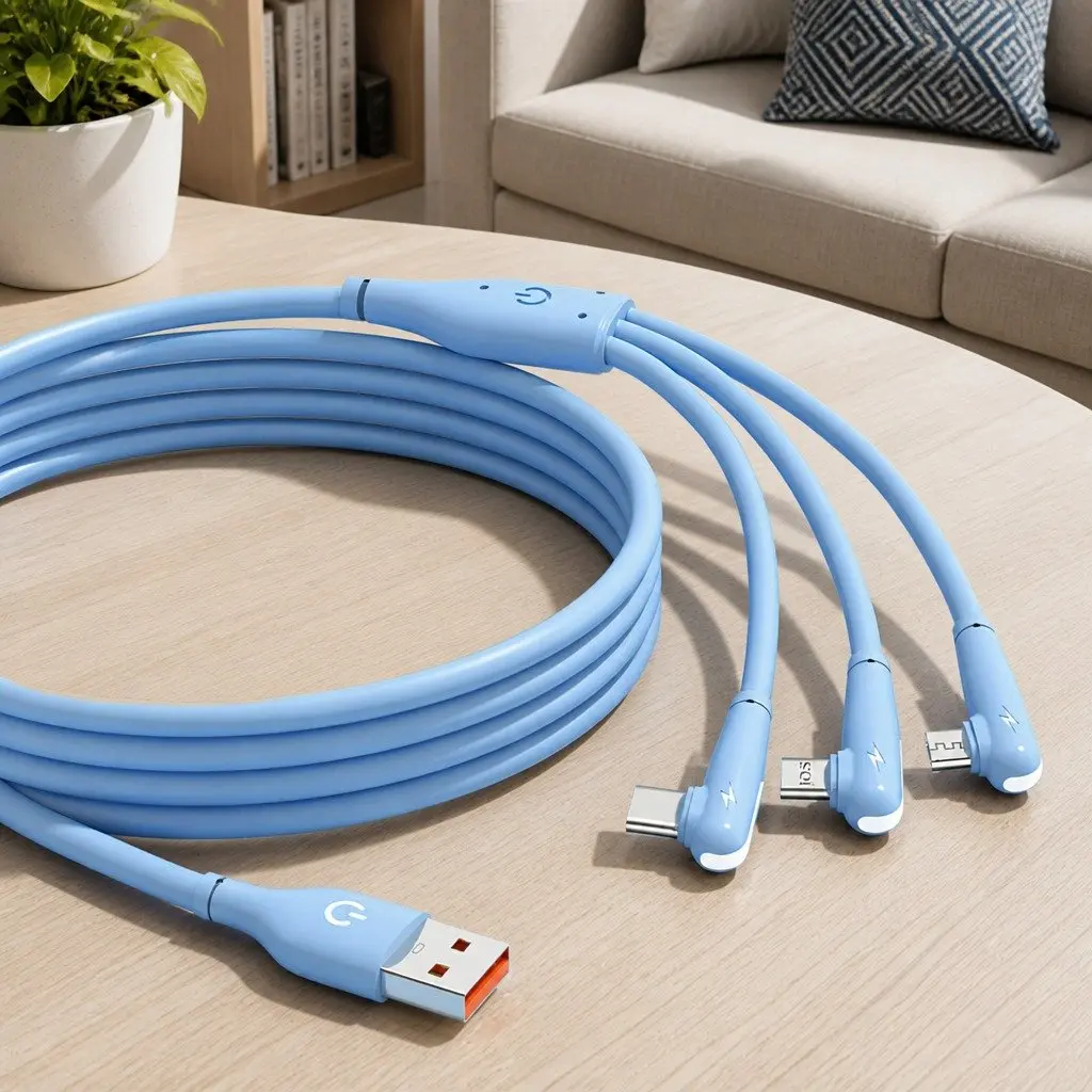 3-in-1 Charging Cable Fast Charging Elbow Liquid Silicone 1.2m Blue