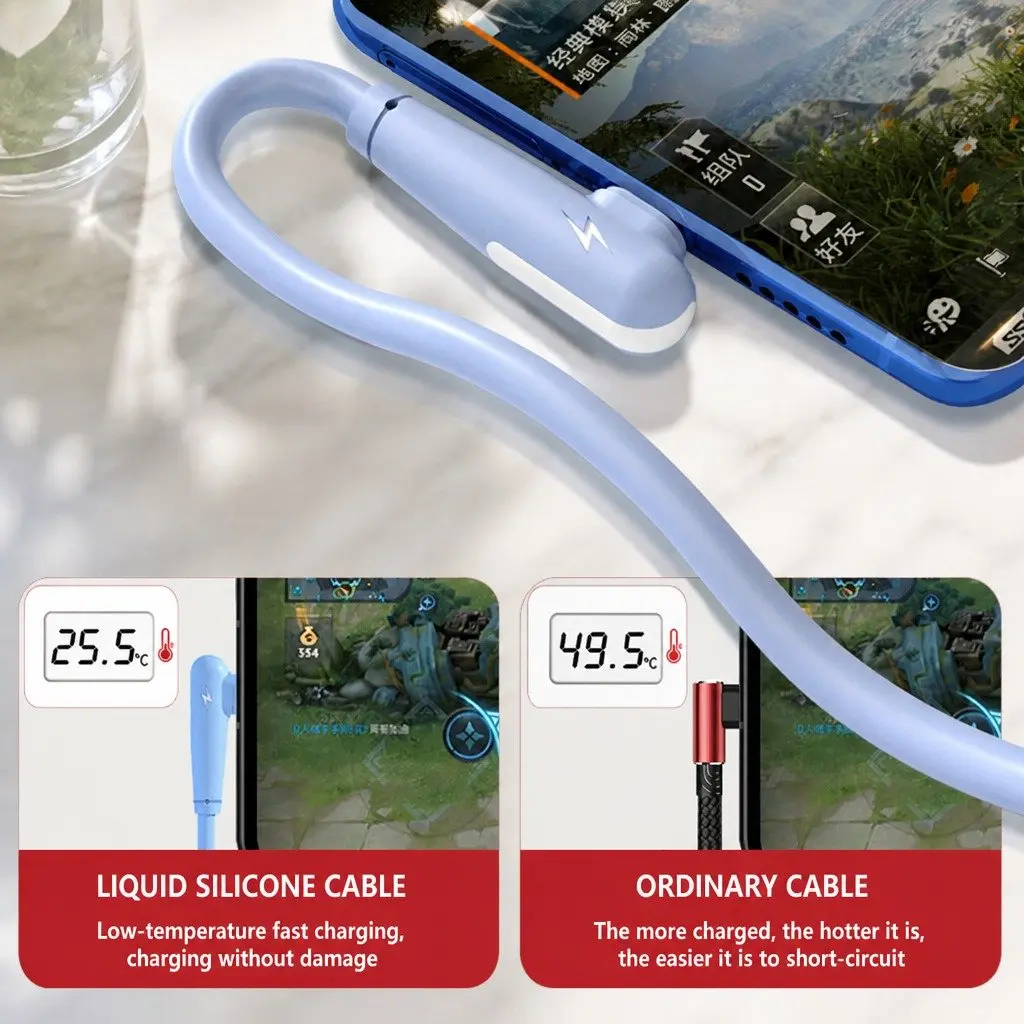 3-in-1 Charging Cable Fast Charging Elbow Liquid Silicone 1.2m Blue