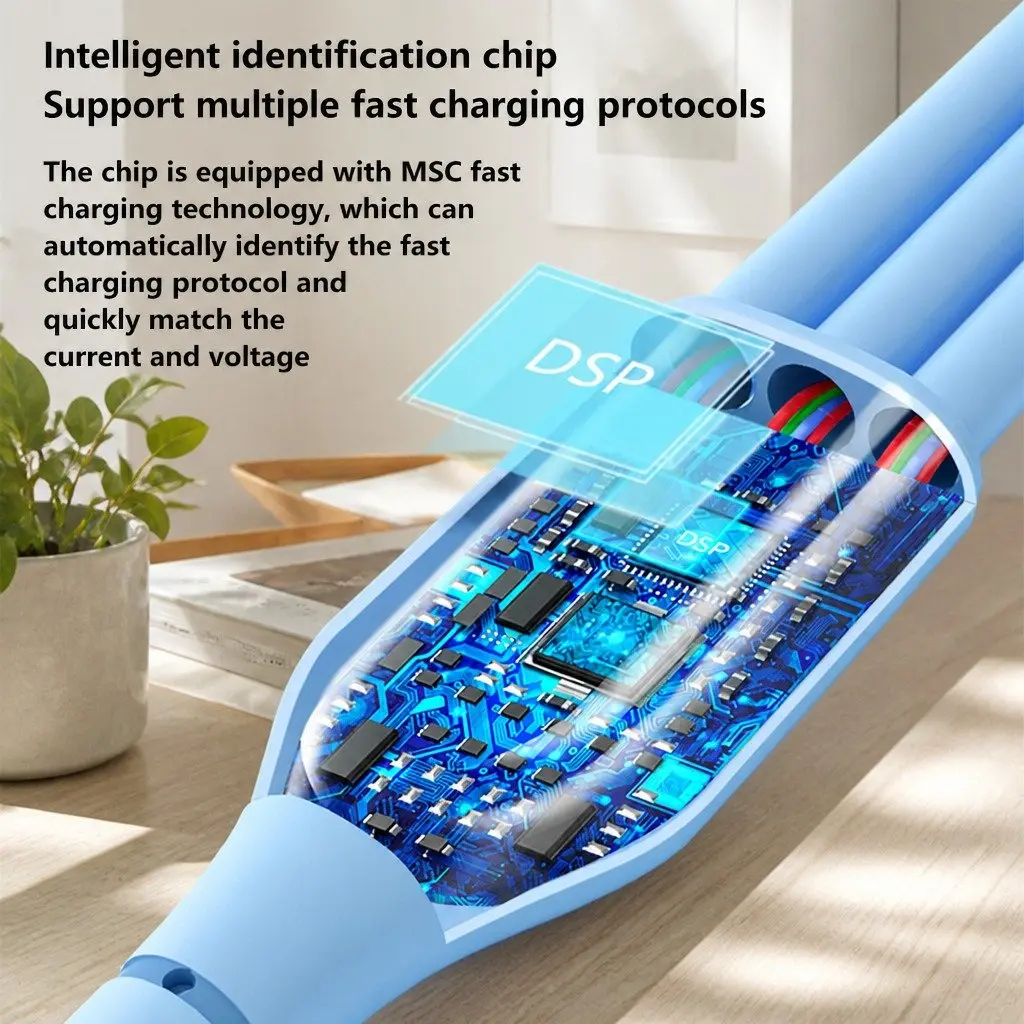 3-in-1 Charging Cable Fast Charging Elbow Liquid Silicone 1.2m Blue