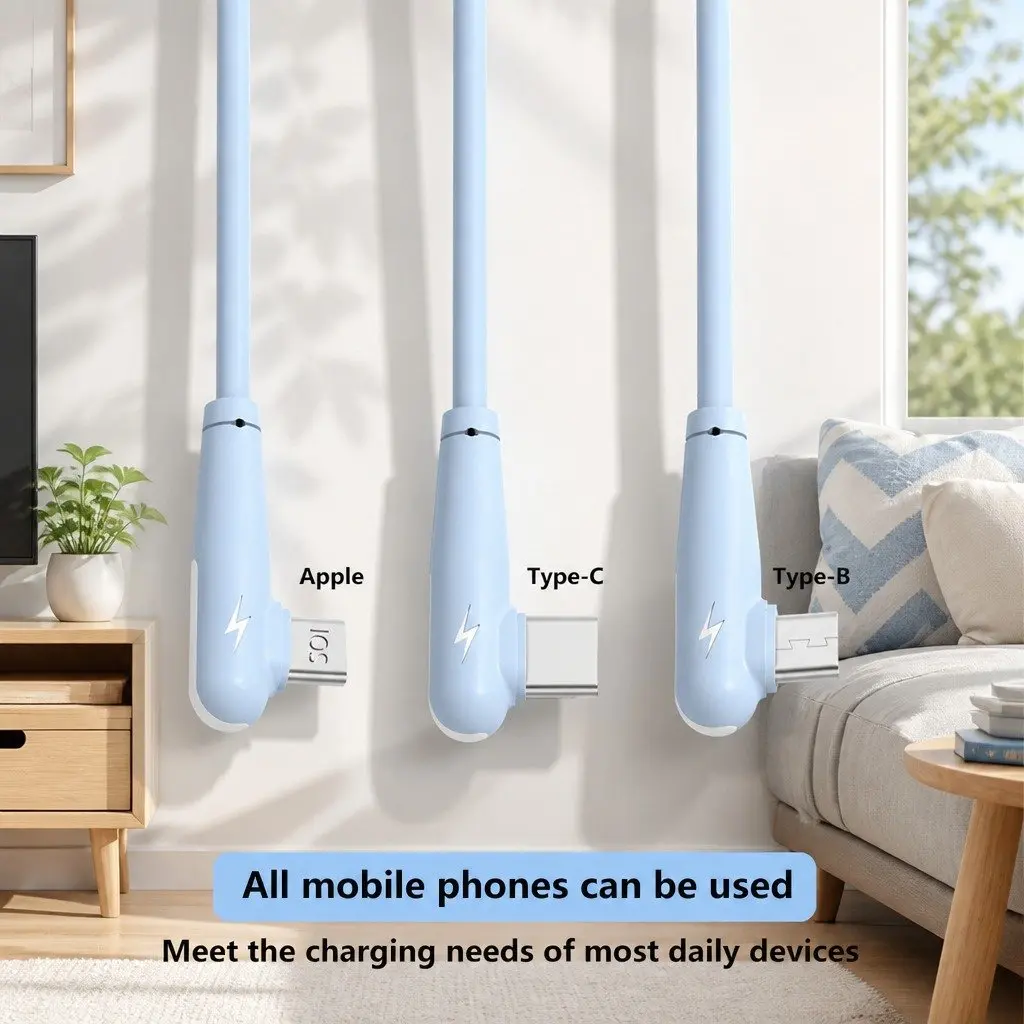 3-in-1 Charging Cable Fast Charging Elbow Liquid Silicone 1.2m Blue