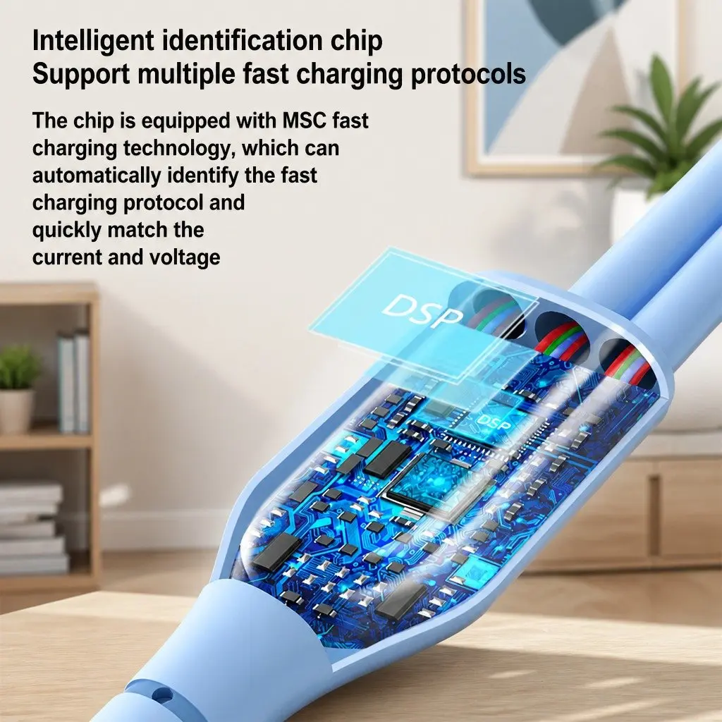 66W Fast Charging USB Cable 3-in-1 Elbow Liquid Silicone 1.2m Blue