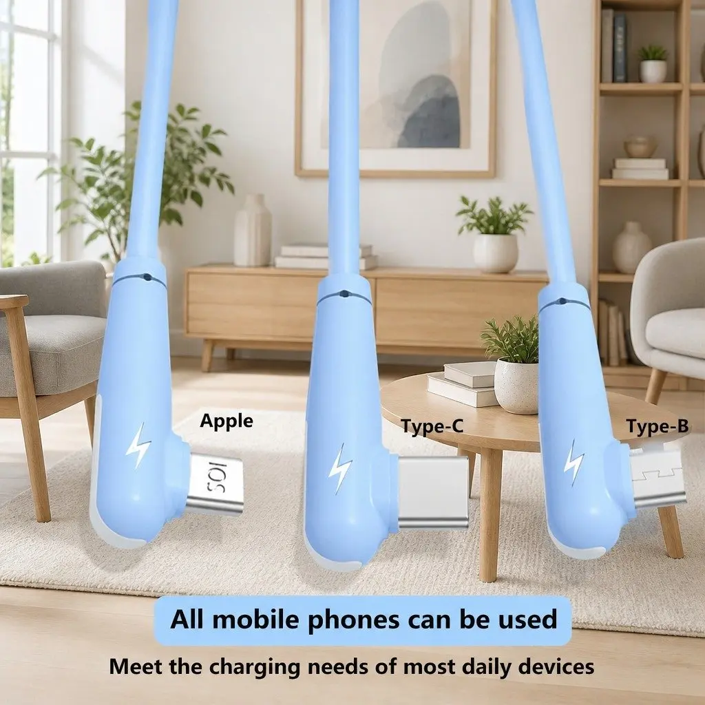 66W Fast Charging USB Cable 3-in-1 Elbow Liquid Silicone 1.2m Blue