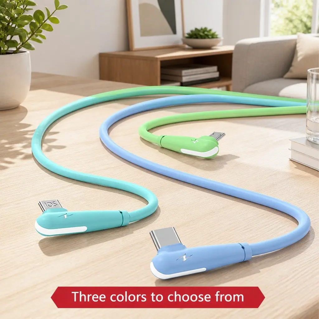66W Fast Charging USB Cable 3-in-1 Elbow Liquid Silicone 1.2m Blue