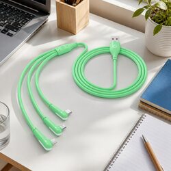 Elbow Three-in-One Fast Charging Data Cable Liquid Silicone Green