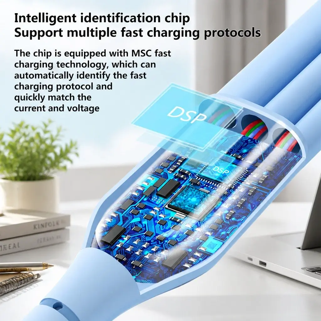 Three-in-One Fast Charging Data Cable 1.2m Liquid Silicone Green